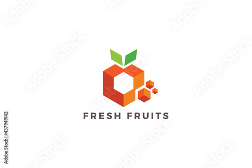 Fresh orange color hexagonal fruits logo
