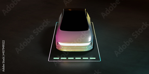 self-driving car, wireless charging, 3D rendering image.
wireless charging station 