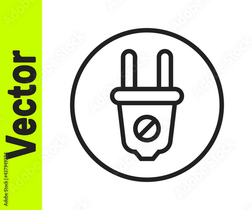 Black line Electric plug icon isolated on white background. Concept of connection and disconnection of the electricity. Vector