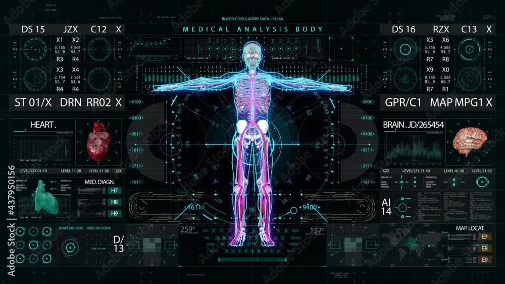 Body skeleton medical HUD interface display