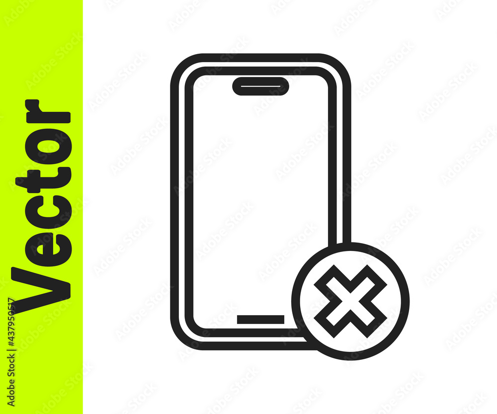 Black line No cell phone icon isolated on white background. No talking and calling sign. Cell prohibition. Vector Black line No cell phone icon isolated on white background. No talking and calling sign. Cell prohibition. Vector
