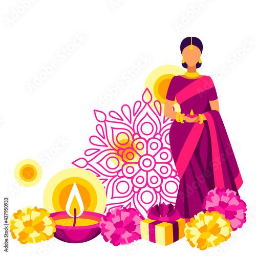 Happy Diwali greeting card. Deepavali or dipavali festival of lights.