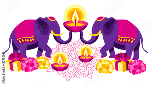 Happy Diwali greeting card. Deepavali or dipavali festival of lights.