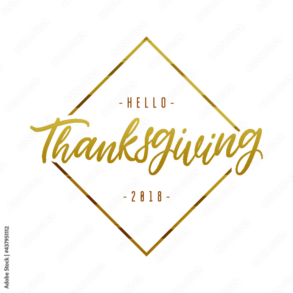 Happy Thanksgiving lettering. Gold leaves, pumpkin on black and white striped background. Fashion autumn design for greeting card and invitation of seasonal fall holidays Happy Thanksgiving lettering. Gold leaves, pumpkin on black and white striped background. Fashion autumn design for greeting card and invitation of seasonal fall holidays