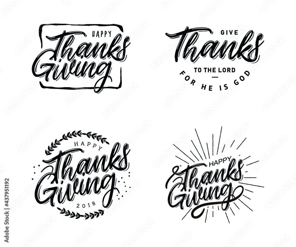 Hand drawn Happy Thanksgiving lettering typography poster. Celebration quotation for postcard, greeting card, icon, invitations, logo or badge. Fashion autumn design of seasonal fall holidays