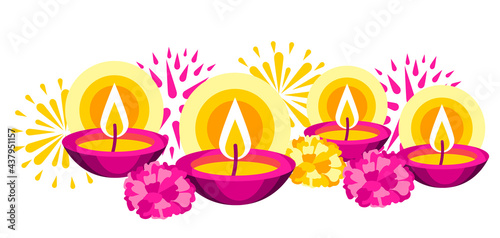 Happy Diwali greeting card. Deepavali or dipavali festival of lights.