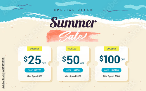 Summer sale voucher template background vector illustration. Voucher coupon