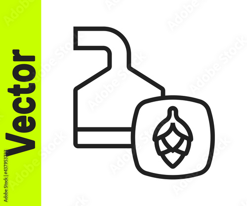 Black line Traditional brewing vessels in brewery icon isolated on white background. Beer brewing process. Distillery plant, brewery. Vector