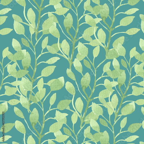 endless pattern with leaves on a green background