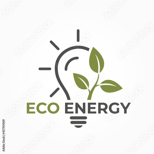 eco energy logo. sustainable and renewable energy symbol. eco friendly technology. leaves and light bulb color image