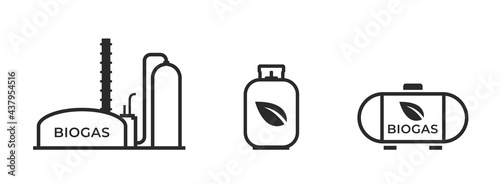 biogas line icon set. gas production and storage symbol. eco friendly industry, environment and alternative energy photo