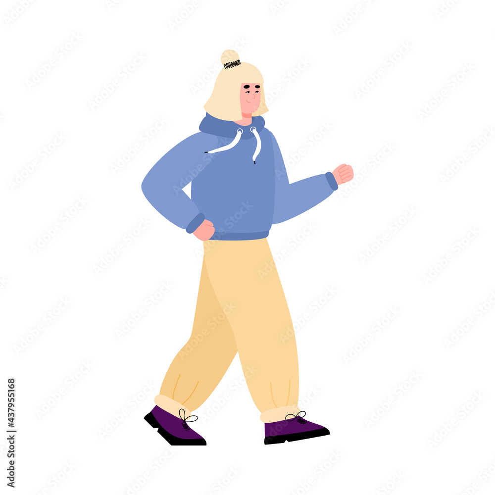 Young woman walking in sport suit, cartoon vector illustration isolated. Young woman walking in sport suit, cartoon vector illustration isolated.