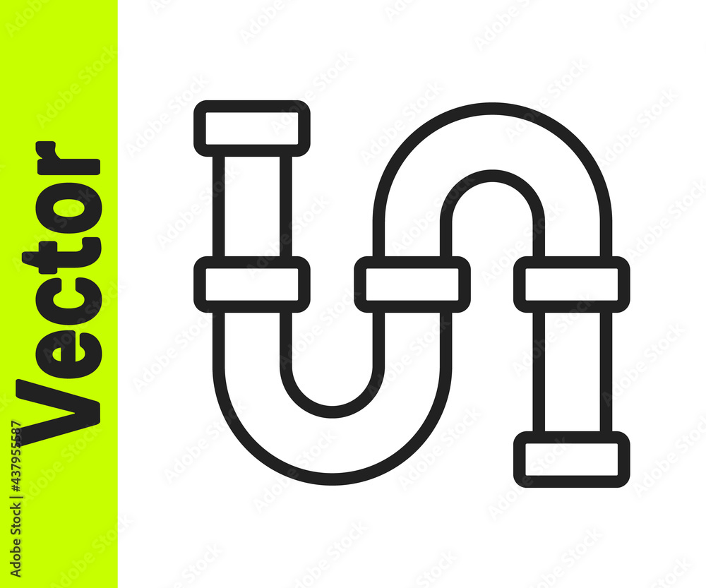 Black line Industry metallic pipe icon isolated on white background. Plumbing pipeline parts of different shapes. Vector Black line Industry metallic pipe icon isolated on white background. Plumbing pipeline parts of different shapes. Vector