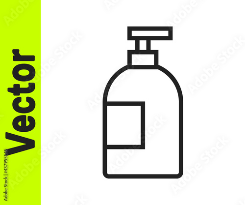 Black line Dishwashing liquid bottle icon isolated on white background. Liquid detergent for washing dishes. Vector
