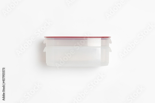 Plastic food container with lid isolated on white background. Storage container.High-resolution photo.