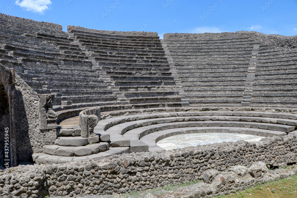 Archaeological Park of Pompeii. The small theater, the Odeon or theatrum tectum. Campania, Italy