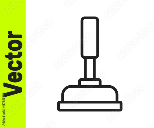 Black line Rubber plunger with wooden handle for pipe cleaning icon isolated on white background. Toilet plunger. Vector