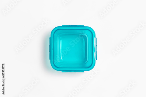 Glass food container with plastic lid isolated on white background. Storage container.High-resolution photo. © sabir