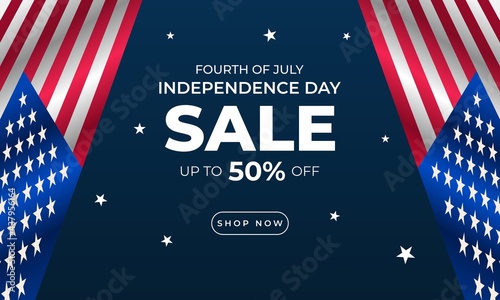Happy Fourth of July. Independence Day background sales promotion advertising banner template with American flag design