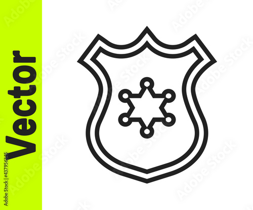 Black line Police badge icon isolated on white background. Sheriff badge sign. Vector