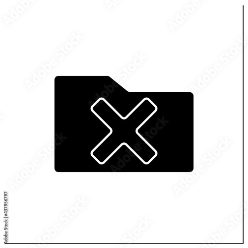 Rejected folder glyph icon. Check in paper folder. Examine and cancel. Confidential file. Reject concept. Filled flat sign. Isolated silhouette vector illustration
