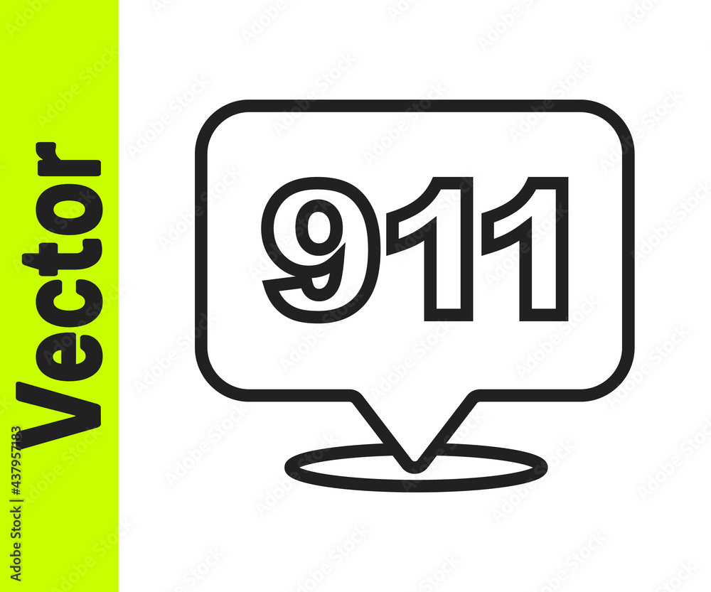 Black line Telephone with emergency call 911 icon isolated on white background. Police, ambulance, fire department, call, phone. Vector Black line Telephone with emergency call 911 icon isolated on white background. Police, ambulance, fire department, call, phone. Vector