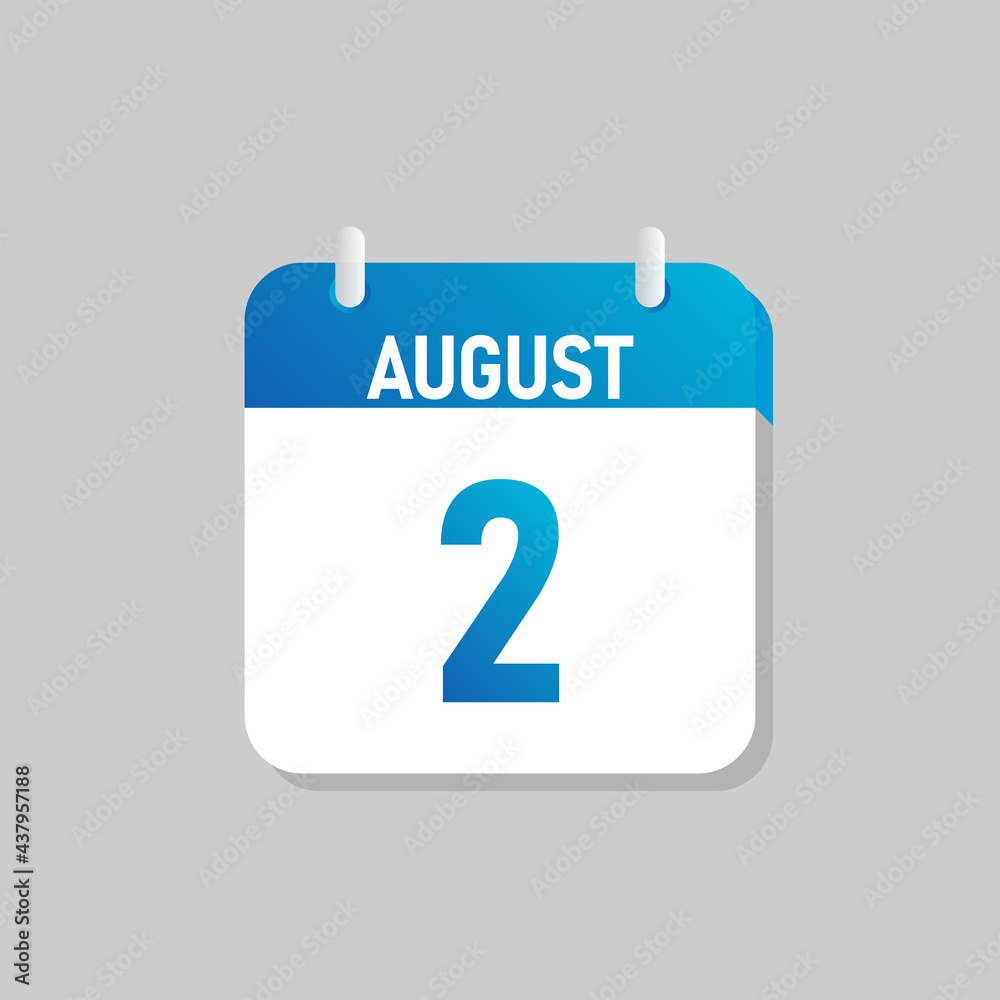 White daily calendar Icon August in a Flat Design style. Easy to edit Isolated vector Illustration.