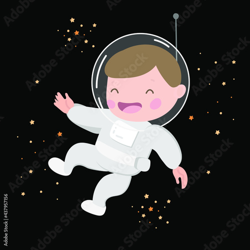 
little astronaut in space on the black background