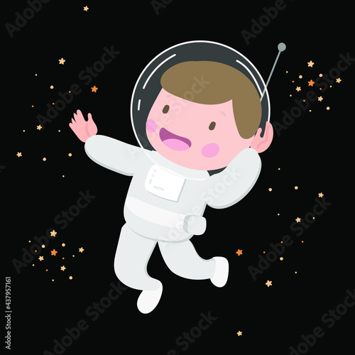 little happy astronaut in space on the black background