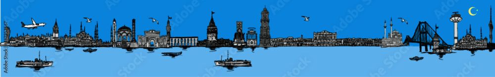 Obraz premium hand drawn istanbul silhouette graphic design vector art