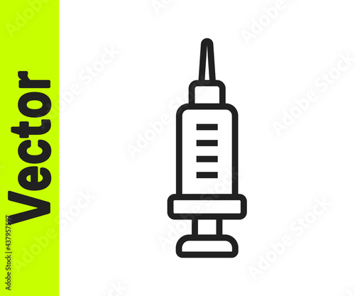 Black line Addiction to the drug icon isolated on white background. Heroin, narcotic, addiction, illegal. Sick junkie with a syringe and medical pills. Vector