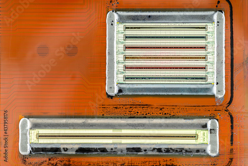 Bild auf Leinwand Macro shot of the printing nozzles in the inkjet printer head, seven nozzles visible