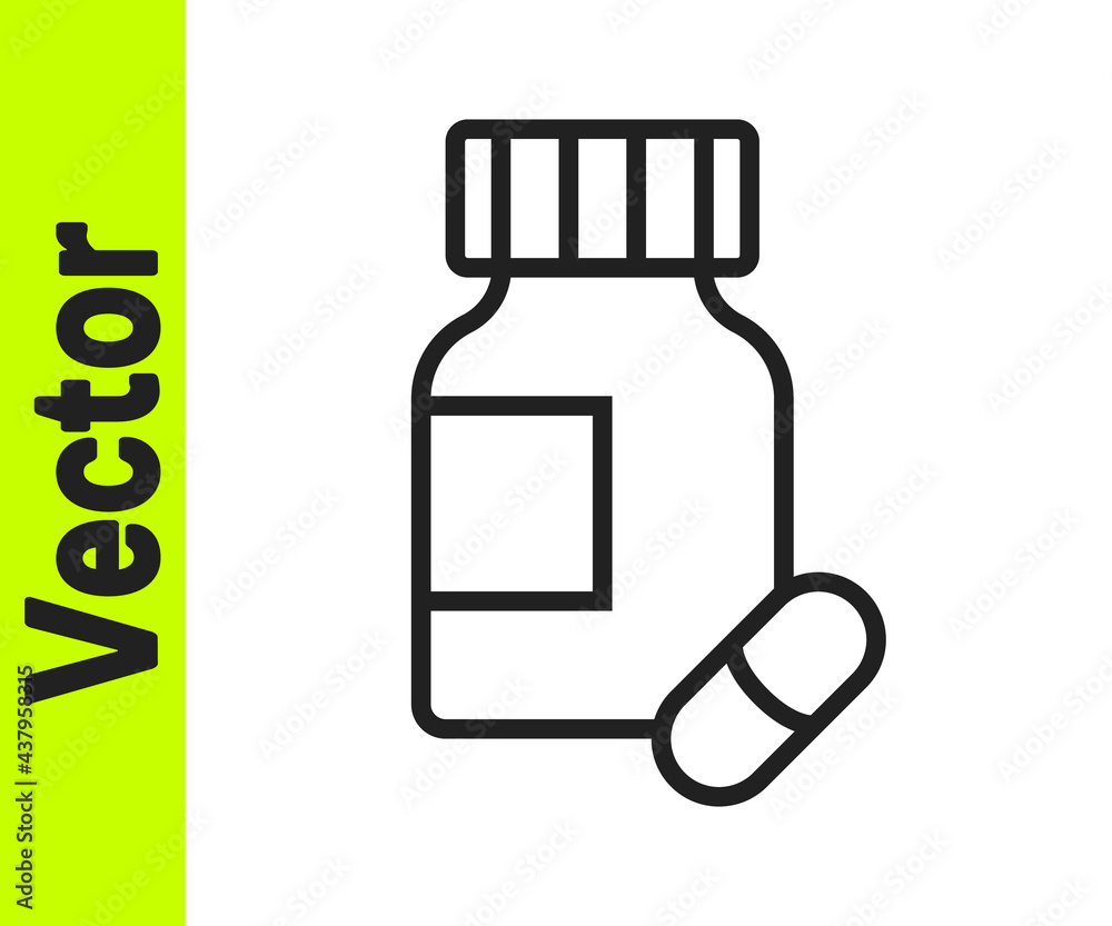 Black line Sedative pills icon isolated on white background. Vector
