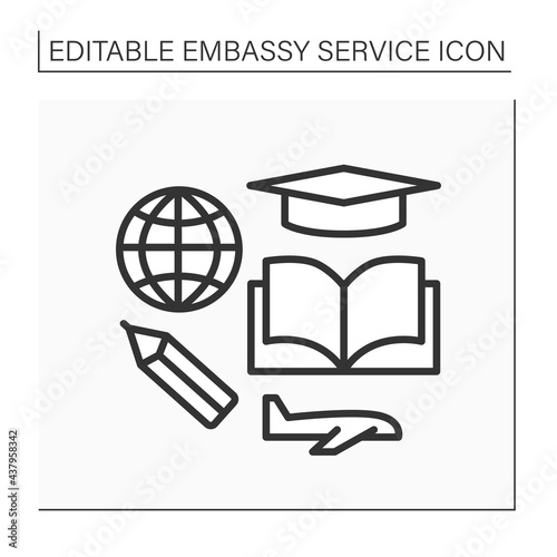 Study line icon. Student visa to study in different states. Ability to get education abroad. Embassy service concept. Isolated vector illustration. Editable stroke photo