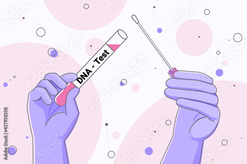 nurses hands holding buccal cotton swab and test tube ready to collect DNA from the cells genetic engineering