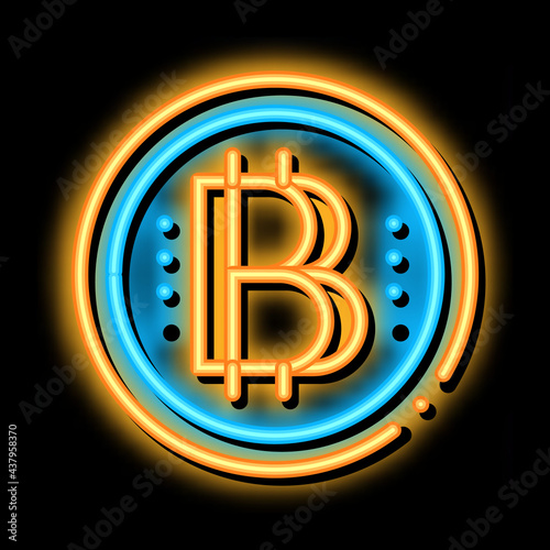 bitcoin coin neon light sign vector. Glowing bright icon bitcoin coin sign. transparent symbol illustration