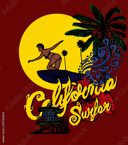 California oceanside beach graphic design vector art