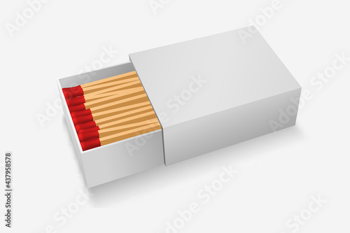 Matchbox template. White banner of boxes with wooden red matches
