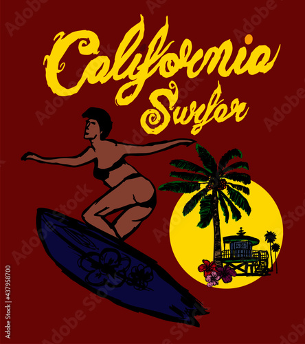 California oceanside beach graphic design vector art