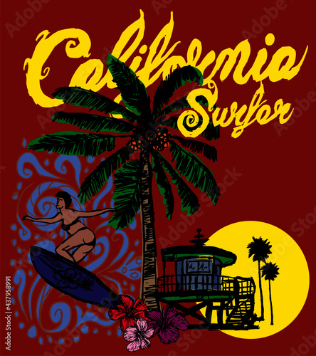 California oceanside beach graphic design vector art