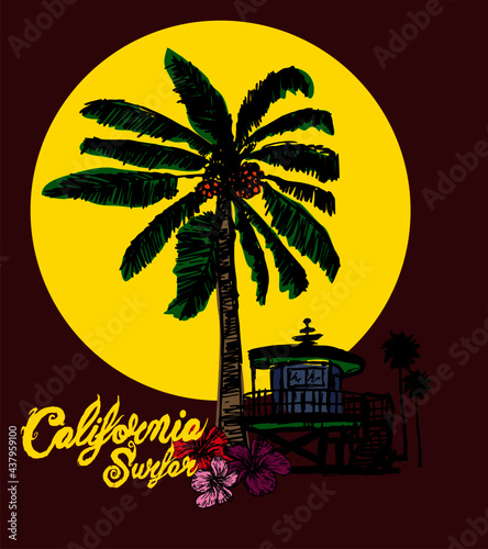California oceanside beach graphic design vector art