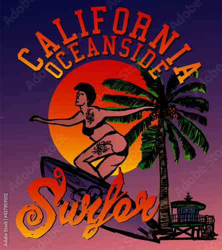 California oceanside beach graphic design vector art