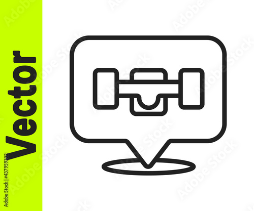 Black line Skateboard wheel icon isolated on white background. Skateboard suspension. Skate wheel. Vector