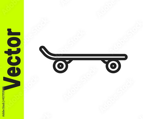 Black line Skateboard icon isolated on white background. Extreme sport. Sport equipment. Vector