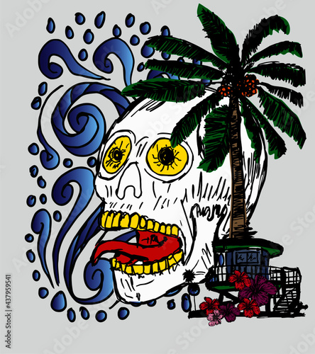 California oceanside beach graphic design vector art