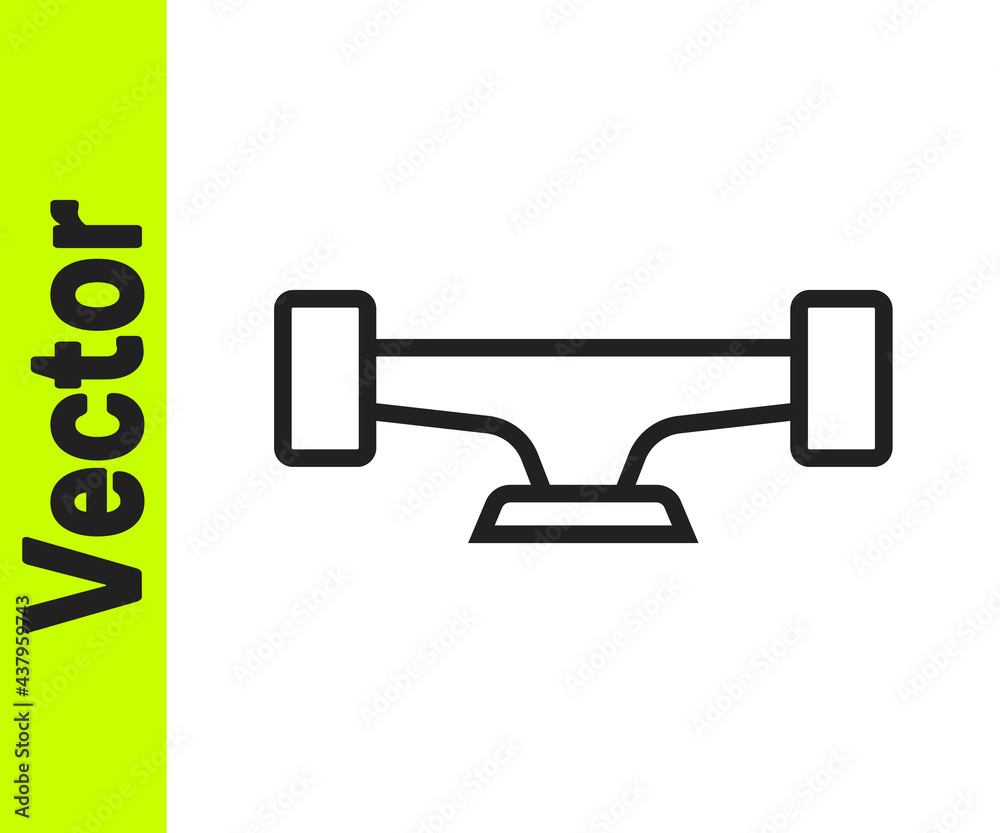 Black line Skateboard wheel icon isolated on white background. Skateboard suspension. Skate wheel. Vector Black line Skateboard wheel icon isolated on white background. Skateboard suspension. Skate wheel. Vector
