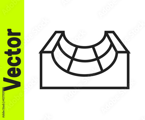 Black line Skate park icon isolated on white background. Set of ramp, roller, stairs for a skatepark. Extreme sport. Vector