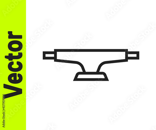 Black line Skateboard wheel icon isolated on white background. Skateboard suspension. Skate wheel. Vector