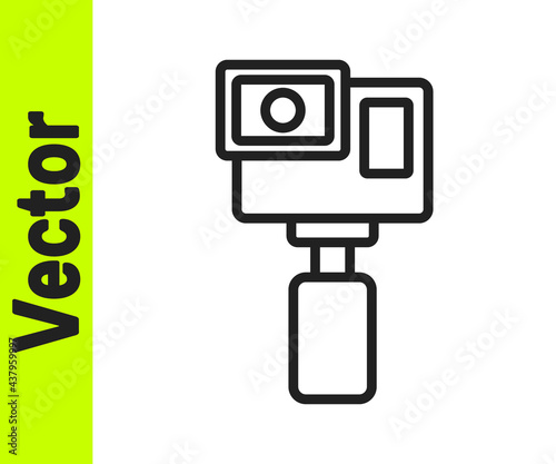 Black line Action extreme camera icon isolated on white background. Video camera equipment for filming extreme sports. Vector