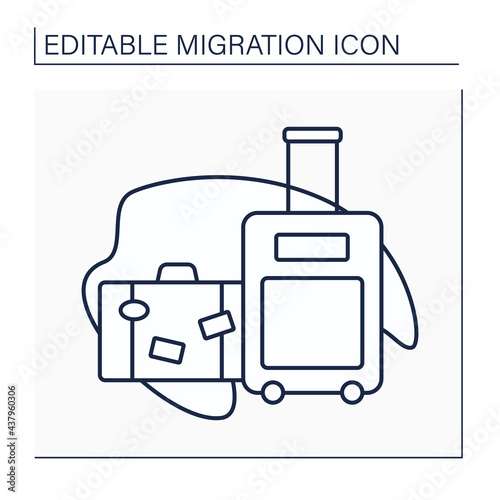 Baggage line icon. Cargo. Things, other material values. Packed for departure by transport. Important things. Migration concept. Isolated vector illustration. Editable stroke